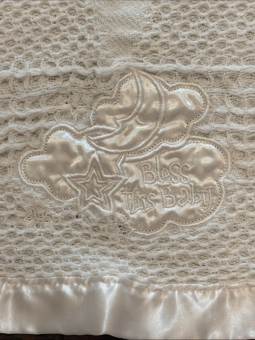 Baby Christening White Blanket embroidered with “BLESS THIS BABY”